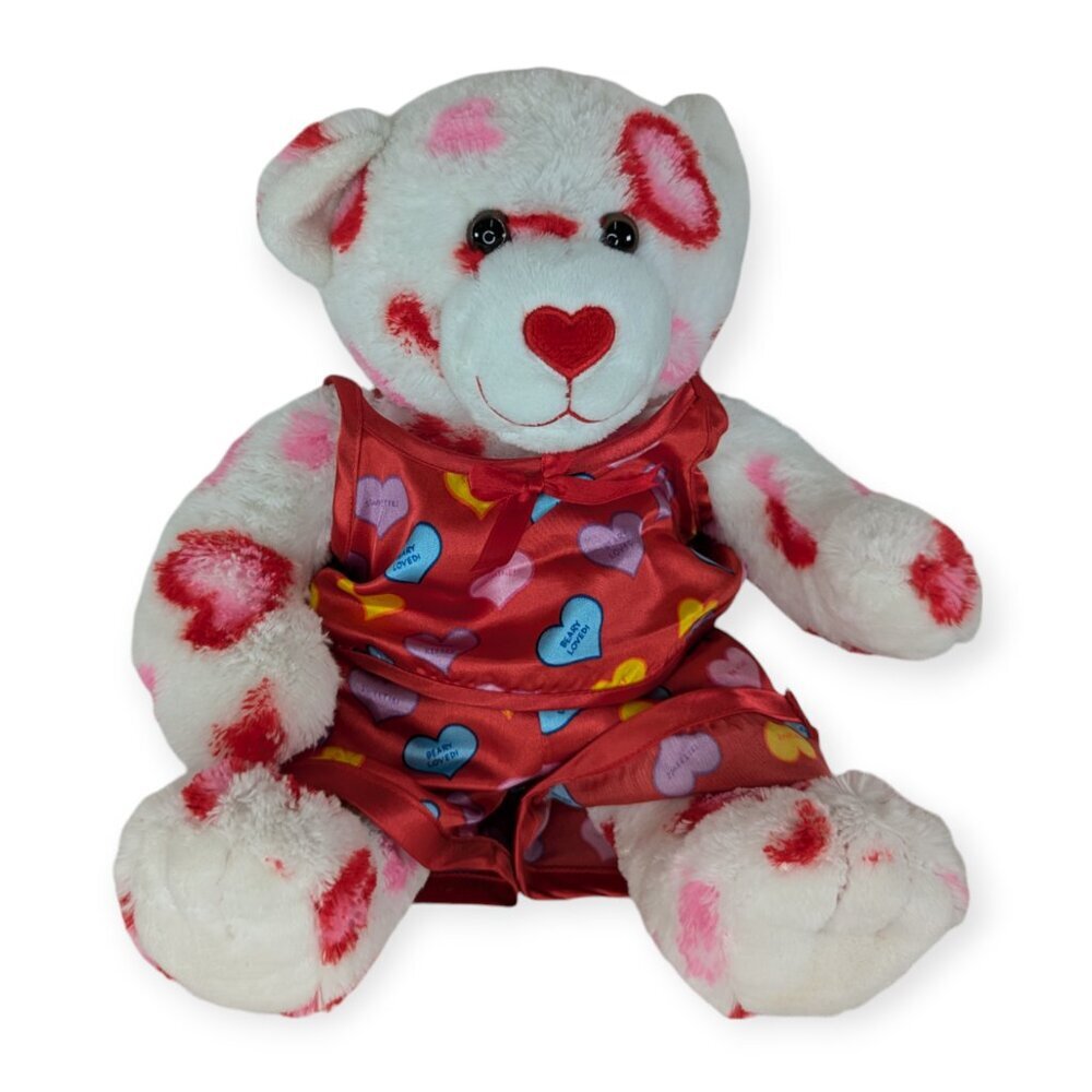 Build-A-Bear BAB Valentine's Heart Plush Bear with Red Satin Pajamas
